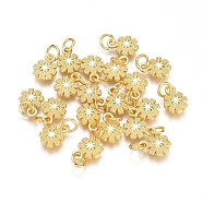 Electroplated Alloy Charms, Long-Lasting Plated, with Brass Jump Ring, Flower, Golden, 10.5x7.5x3mm, Hole: 3.5mm(PALLOY-G267-11G)