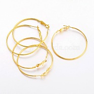 Brass Earring Findings Hoops, DIY Material for Basketball Wives Hoop Earrings, Nickel Free, Golden Color, about 40mm in diameter, 1.2mm thick(EC108-3NFG)