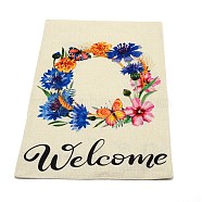 Linen Vertical Double Sided Garden Flag, with Word Welcome, for Home Outdoor Courtyard Decorative, Flower Pattern, 460x317x1mm, Hole: 28mm(AJEW-TAC0028-07D)