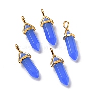 Bullet Glass Pointed Pendants, with Golden Tone Brass Findings, Lead free and Cadmium Free, Mauve, 28~29.5x9~9.5x8mm, Hole: 4.5x3mm(GLAA-K058-02G-06)