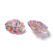 Transparent Resin Cabochons, Shell with Sequins, Colorful, 19x22x8mm(RESI-I039-06)