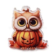 Halloween Printed Acrylic Pendants, Owl, Dark Orange, 34.5x30x2mm, Hole: 2mm(MACR-M048-05A)