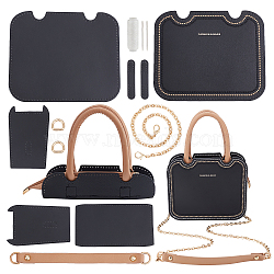 DIY PU Imitation Leather Bag Making Kits, with Chain Bag Handle, Waxed Cord, D Rings, Neddle, Black(DIY-WH0308-83)