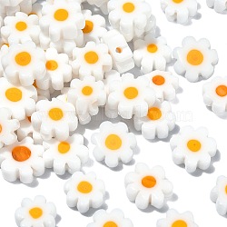 100Pcs Handmade Millefiori Glass Bead, Flower, White, 6.4~9x3.2mm, Hole: 1mm(LAMP-CJ0001-66)