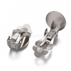 304 Stainless Steel Clip-on Earring Setting, Flat Round, Stainless Steel Color, Tray: 12mm, 21x12x9mm(STAS-P249-22P)