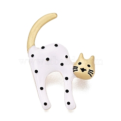 Enamel Pins, Alloy Lapel Pins for Backpack Clothes, Cat Shape, Golden, White, 37.5x27.5mm(JEWB-P055-11G-02)