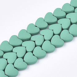 Spray Painted Non-magnetic Synthetic Hematite Beads Strands, Heart, Medium Sea Green, 5x6x3mm, Hole: 0.5mm, about 75pcs/strand, 15.7 inch(G-T116-05-04)