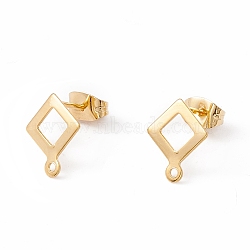 201 Stainless Steel Stud Earring Findings, with 304 Stainless Steel Pins, Horizontal Loops and Ear Nuts, Rhombus, Real 24K Gold Plated, 12x9.5mm, Hole: 1mm, Pin: 0.8mm(EJEW-A071-21G)