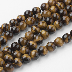 Natural Yellow Tiger Eye Bead Strands, Round, Grade A, 8~8.5mm, Hole: 1mm, about 45~47pcs/strand, 14.9 inch(38cm)(G-G735-71-8mm-A)