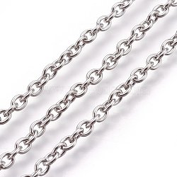 Tarnish Resistant 304 Stainless Steel Cable Chains, Unwelded, with Spool, Oval, Stainless Steel Color, 4x3x0.8mm, about 164.04 Feet(50m)/roll(CHS-R003-0.8mm)