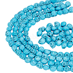 10 Strands Dyed Synthetic Turquoise Beadd Strands, Skull, Deep Sky Blue, 8x6x7mm, Hole: 1mm, about 48~49pcs/strand, 15.3~15.5''(38.86~39.37cm)(G-AR0004-84)