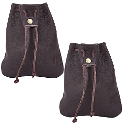 2Pcs Cowhide Coin Wallets, Drawstring Storage Bags, with Wax Cord, Coffee, 11.9x10.2x0.8cm(AJEW-BBC0001-16A-01)