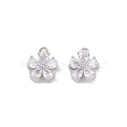 Brass Micro Pave Clear Cubic Zirconia Pendants, Flower Charms, Real Platinum Plated, 8x6.5x2.5mm, Hole: 0.8mm(KK-K351-42A-P)