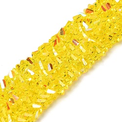 Transparent Glass Beads Strands, Faceted, AB Color, Triangle, Yellow, 4~4.5x4~4.5x2.5mm, Hole: 0.8mm, about 128~136pcs/strand, 11.10''~12.44''(28.2~31.6cm)(EGLA-P061-04A-AB08)