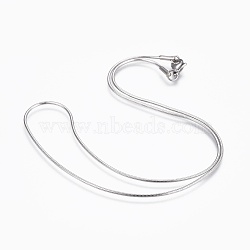 304 Stainless Steel Snake Chain Necklaces, with 304 Stainless Steel Clasps, Stainless Steel Color, 17.5 inch(44.5cm), 1.2mm(NJEW-F248-01A-P)