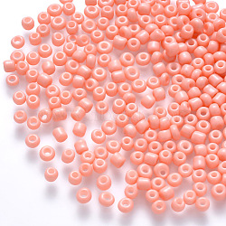 12/0 Baking Paint Glass Round Seed Beads, Light Salmon, 1.5~2x1.5mm, Hole: 0.5~1mm, about 30000pcs/pound(SEED-S036-01A-17)