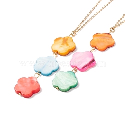 Natural Shell Flower Pendant Necklace with 304 Stainless Steel Chains for Women, Golden, Colorful, 17.76~17.91 inch(45.1~45.5cm)(NJEW-C016-16G)