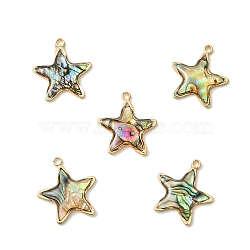 5Pcs Brass Pave Natural Black Lip Shell Pendants, Star Charms, Light Gold, 18x16x2.5mm, Hole: 1.6mm(KK-YW0003-47)