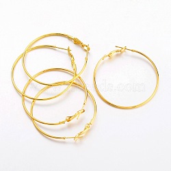 Brass Earring Findings Hoops, DIY Material for Basketball Wives Hoop Earrings, Nickel Free, Golden Color, about 40mm in diameter, 1.2mm thick(EC108-3NFG)