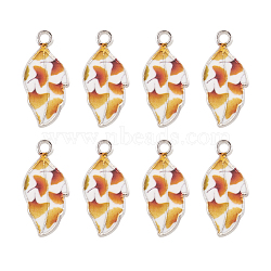 Alloy Enamel Pendants, Leaf with Ginkgo Leaf Pattern, Platinum, Colorful, 21.5x10x2mm, Hole: 2mm, 2pcs/Set(PALLOY-TAC0009-25P-E)