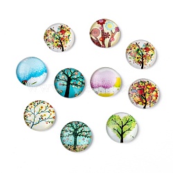 Tree of Life Printed Half Round/Dome Glass Cabochons, Mixed Color, 16x5mm(GGLA-A002-16mm-GG)