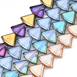 Electroplate Glass Beads Strands, Triangle, Mixed Color, 12x16x5mm, Hole: 1mm, about 50pcs/strand, 24.02 inch(61cm)(EGLA-N008-002)