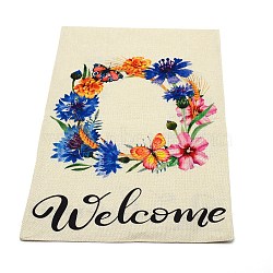 Linen Vertical Double Sided Garden Flag, with Word Welcome, for Home Outdoor Courtyard Decorative, Flower Pattern, 460x317x1mm, Hole: 28mm(AJEW-TAC0028-07D)