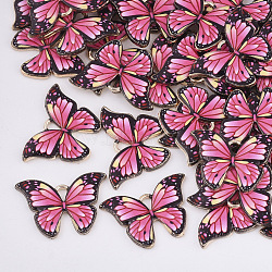 Printed Alloy Pendants, with Enamel, Butterfly, Light Gold, Deep Pink, 15.5x22x2mm, Hole: 1.8mm(PALLOY-R111-01D)