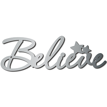 Iron Wall Hanging Decoration, with Screws, Metal Wall Art Ornament for Home, Star with Word Believe, Silver, 100x300x1mm