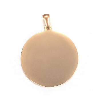Ion Plating(IP) 304 Stainless Steel Pendants, Stamping Blank Tag, Flat Round, Golden, 33x30x1mm, Hole: 7x3mm