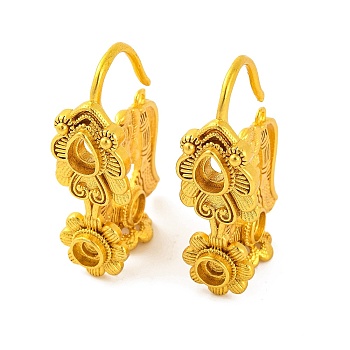 Flower Brass Earring Hooks with Round Tray, Lead Free & Cadmium Free, Golden, 40x14mm, Hole: 2mm, Pin: 1.5mm