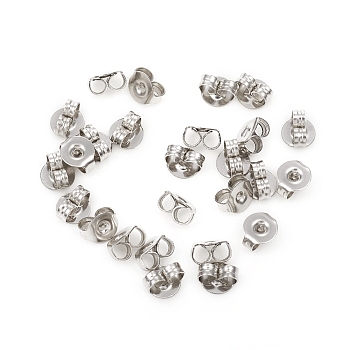 304 Stainless Steel Ear Nuts, Earring Backs, Flat Round, Stainless Steel Color, 5x4.5x3mm, Hole: 1mm