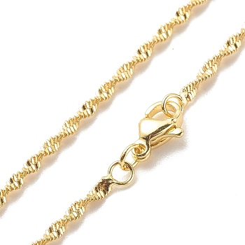 Brass Singapore Chains Necklace for Women, Cadmium Free & Lead Free, Real 18K Gold Plated, 17.44 inch(44.3cm)