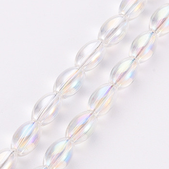 Electroplate Transparent Glass Beads Strands, AB Color Plated, Oval, Clear AB, 6.5x4.5mm, Hole: 1mm, about 60~65pcs/strand, 15.16~15.94 inch(38.5cm~40.5cm)