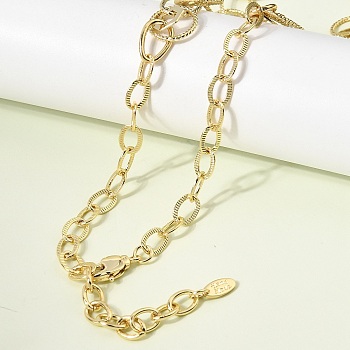Brass Textured Rind Link Chain Necklaces, Rack Plating, Long-Lasting Plated, Cadmium Free & Lead Free, Real 18K Gold Plated, 20.87 inch(53cm)