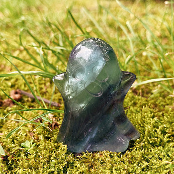 Halloween Natural Fluorite Carved Healing Ghost Figurines, Reiki Energy Stone Display Decorations, 40x50mm
