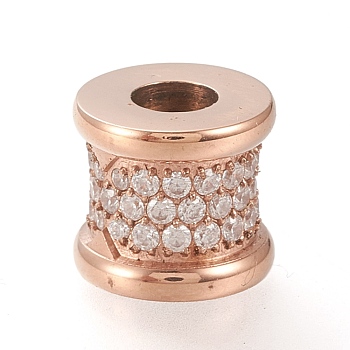 304 Stainless Steel European Beads, Large Hole Beads, with Cubic Zirconia, Vase, Rose Gold, 9x10mm, Hole: 4mm