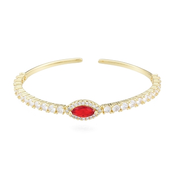 Cubic Zirconia Horse Eye Open Cuff Bangle, Real 18K Gold Plated Brass Jewelry for Women, Red, Inner Diameter: 1-7/8x2-1/4 inch(4.7x5.8cm)