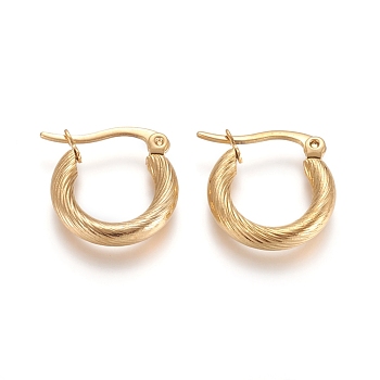 304 Stainless Steel Geometric Hoop Earrings, Hypoallergenic Earrings, Twist Ring, Golden, 15~17x3mm, 9 Gauge, Pin: 1x0.6mm
