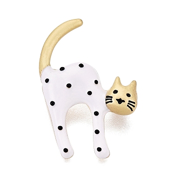 Enamel Pins, Alloy Lapel Pins for Backpack Clothes, Cat Shape, Golden, White, 37.5x27.5mm