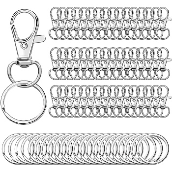 Zinc Alloy Keychain Clasps, Platinum, 57x25mm, Clasp: 50Pcs/set, Ring: 50Pcs/set