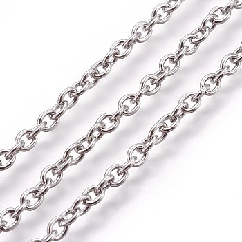 304 Stainless Steel Cable Chains, Unwelded, with Spool, Oval, Stainless Steel Color, 4x3x0.8mm, about 164.04 Feet(50m)/roll