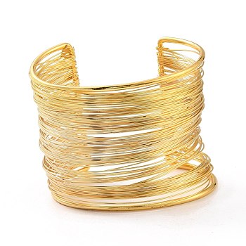 Wide Wire Upper Arm Cuff Band, Alloy Open Armlets Bangle for Girl Women, Golden, Inner Diameter: 2-3/8 inch(6.1cm)