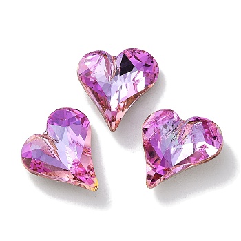 Glass Rhinestone Cabochons, Point Back & Back Plated, Faceted, Heart, Fuchsia, 13x12x5mm