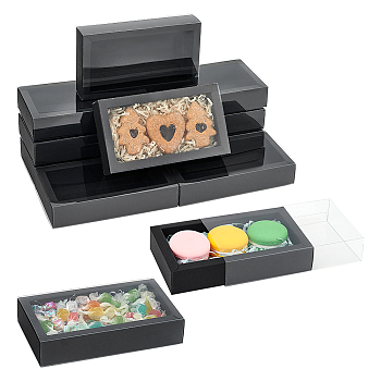 Foldable Paper Drawer Boxes with Clear Plastic Cover, Gift Packaging Case, Rectangle, Black, 16x9x3.2cm