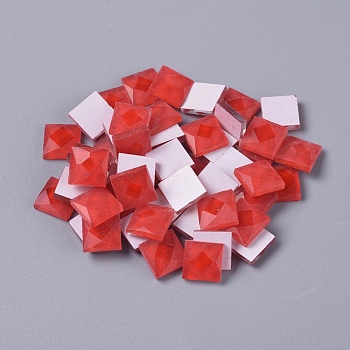 Faceted Glass Cabochons, Mosaic Tiles, for Home Decoration or DIY Crafts, Square, Red, 9.5x9.5x3.8mm, about 90pcs/bag