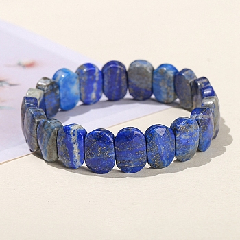 Natural Lapis Lazuli Oval Bead Stretch Bracelets for Men Women, Inner Diameter: 2-3/8 inch(6cm)