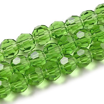 Transparent Glass Beads, Faceted(32 Facets), Round, Olive Drab, 6mm, Hole: 1mm, about 98pcs/strand, 20.47 inch(52cm)