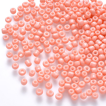 12/0 Baking Paint Glass Round Seed Beads, Light Salmon, 1.5~2x1.5mm, Hole: 0.5~1mm, about 30000pcs/pound