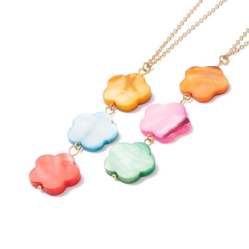 Natural Shell Flower Pendant Necklace with 304 Stainless Steel Chains for Women, Golden, Colorful, 17.76~17.91 inch(45.1~45.5cm)